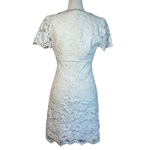 LIKELY Isa Dress in White 6 New Womens Lace Crystal Pearl Trim Mini - Picture 7 of 15